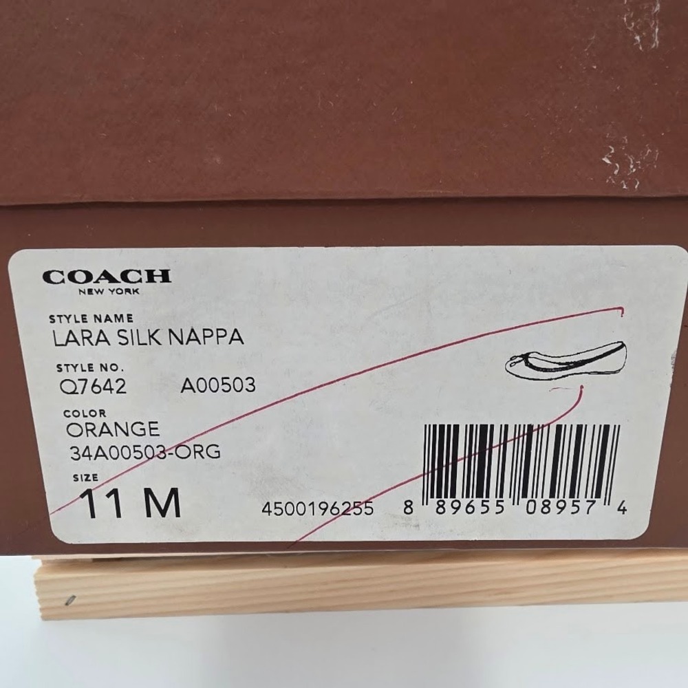 Coach Lara Silk Nappa Ballet Flats Womens 11 Orange Leather Q7642‎ Ballet Flat - Picture 4 of 4